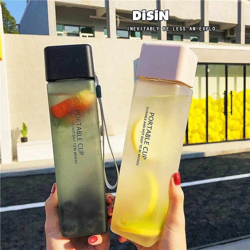 Creative Square Water Bottle Portable Anti-fall Hand Cup Plastic Transparent Sports Travel Bottle Leakproof